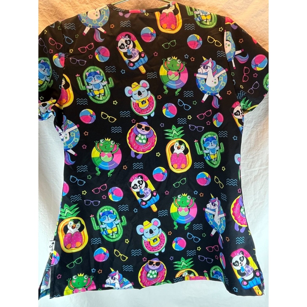 Ava Theresa Womens Scrub Top Animal Floatie Unicorn Size Small V-neck - Picture 2 of 8